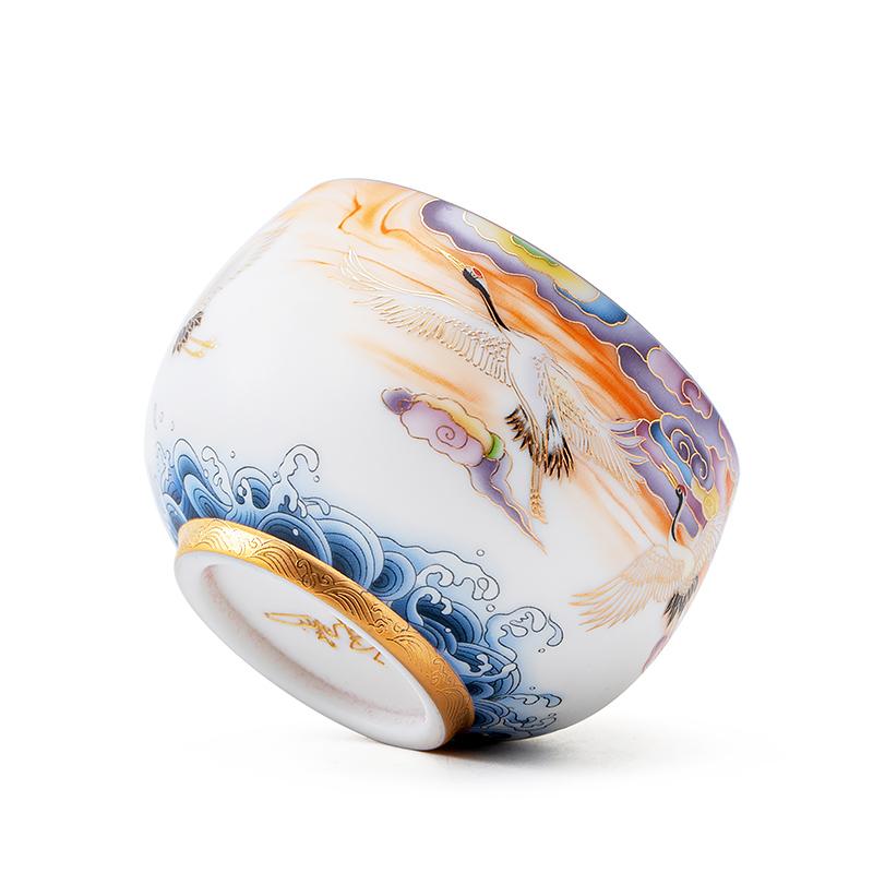 Golden Crane Tenmoku Ceramic Tea Cup