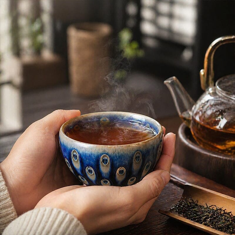 Peacock Eyes Tenmoku Tea Cup