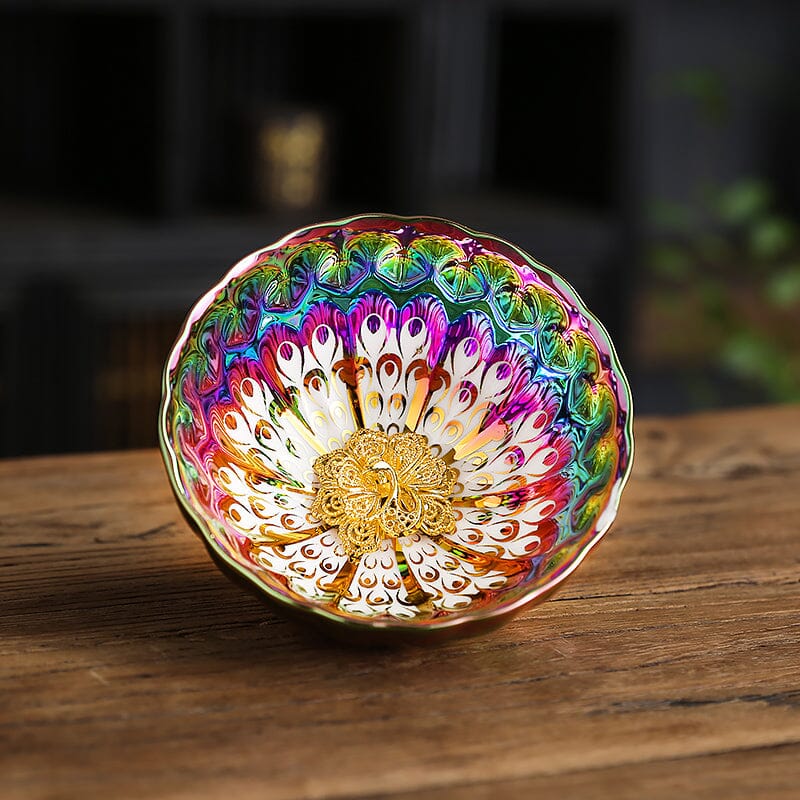 Vivid Peacock Tenmoku Tea Cup