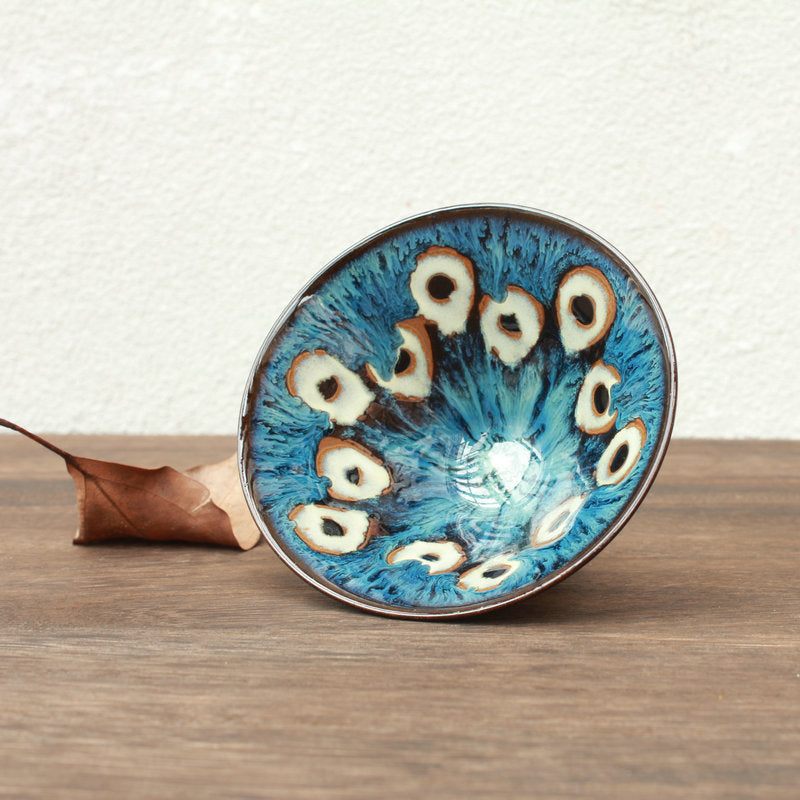 Art Tea Cup JianZhan Tenmoku Tea Cup Noble Peacock