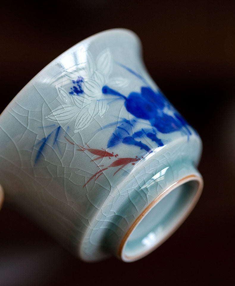 Blue Lotus Fish Tea Cup