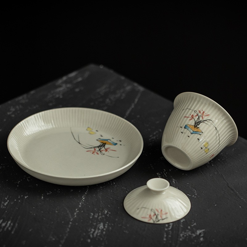 Art Tea Cup JianZhan Tenmoku Plant Gai Wan