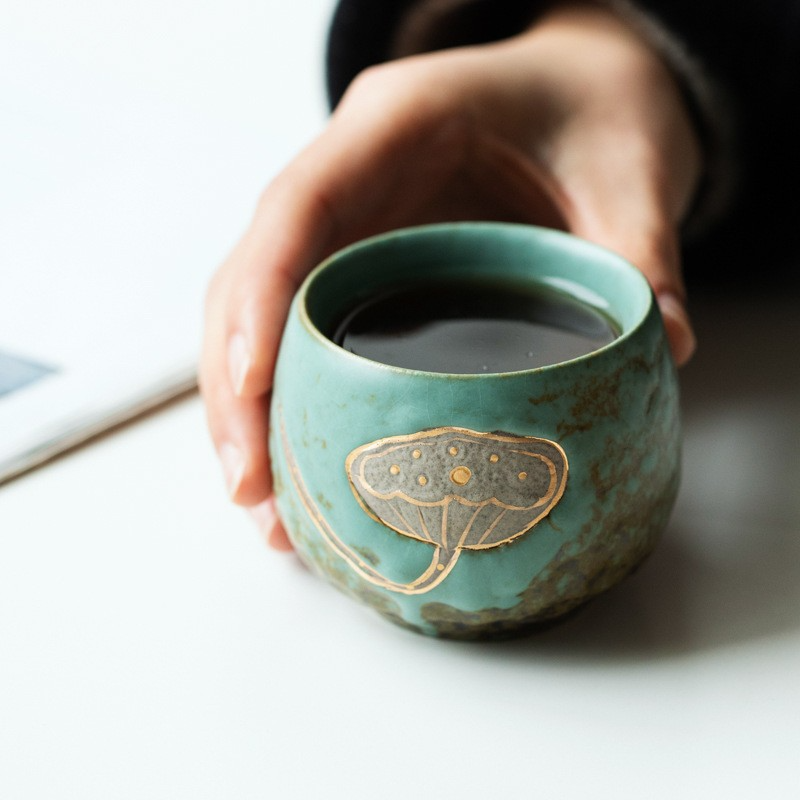 Art Tea Cup JianZhan Tenmoku Tea Cup Green lotus