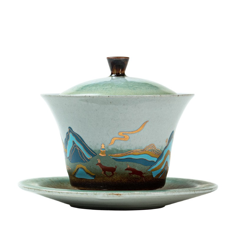 Art Tea Cup JianZhan Tenmoku Tea Cup Deer