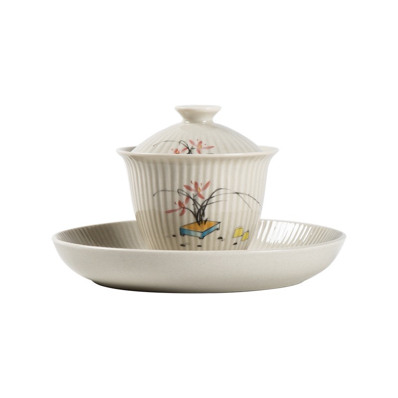 Art Tea Cup JianZhan Tenmoku Plant Gai Wan