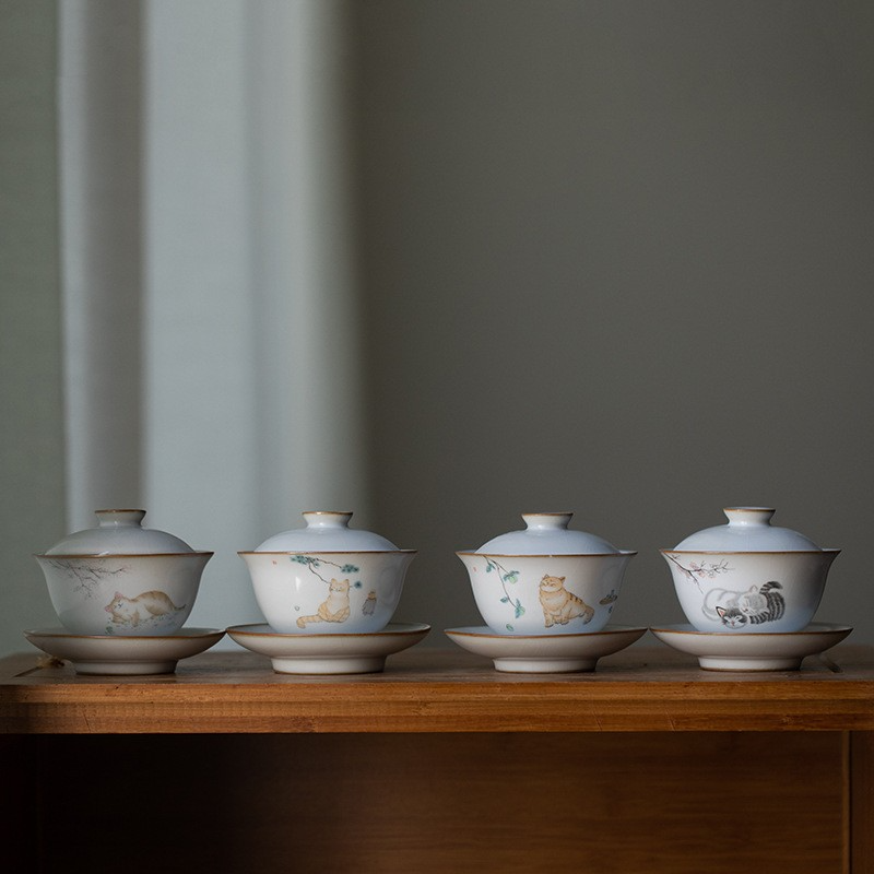 Art Tea Cup JianZhan Tenmoku Gai Wan Cat