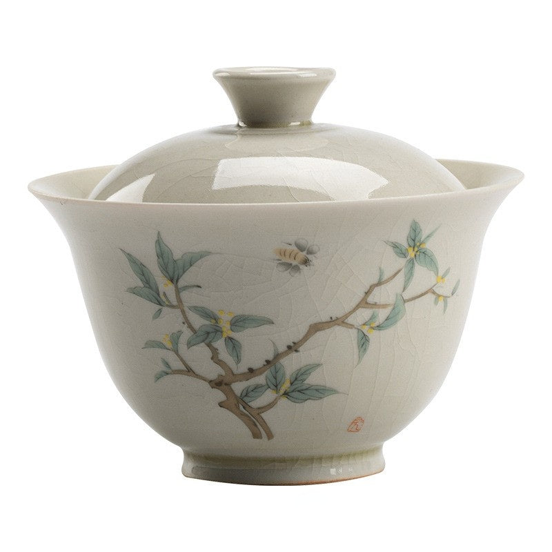 Art Tea Cup JianZhan Tenmoku Gai Wan Osmanthus