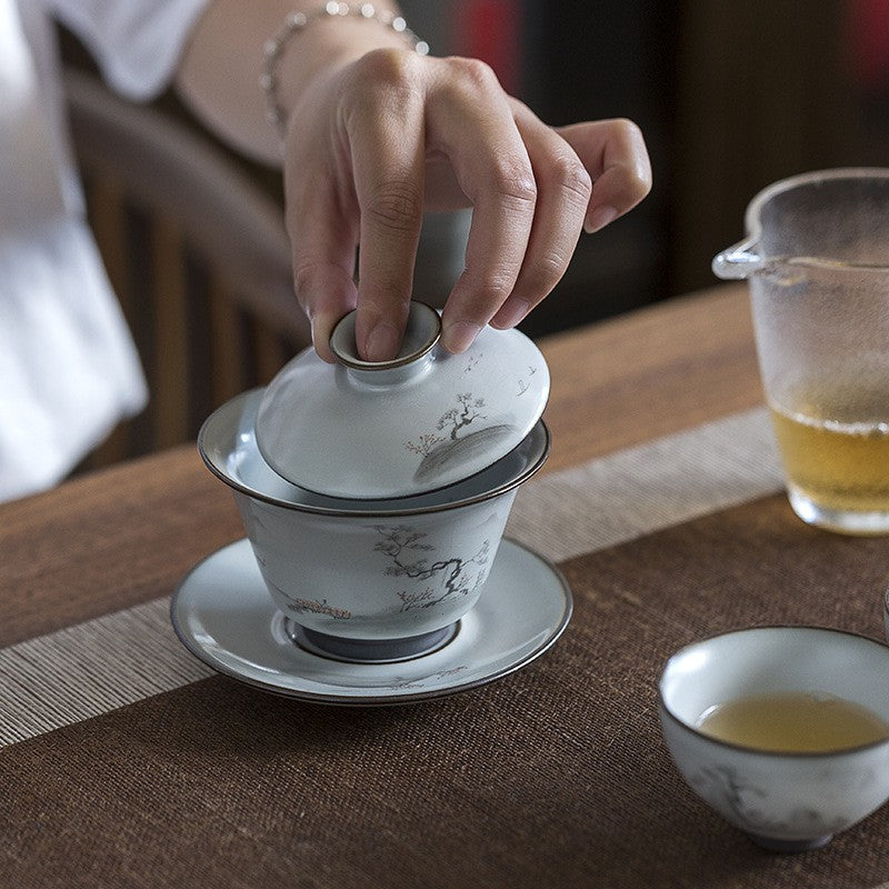 Art Tea Cup JianZhan Tenmoku Scenery Gai Wan
