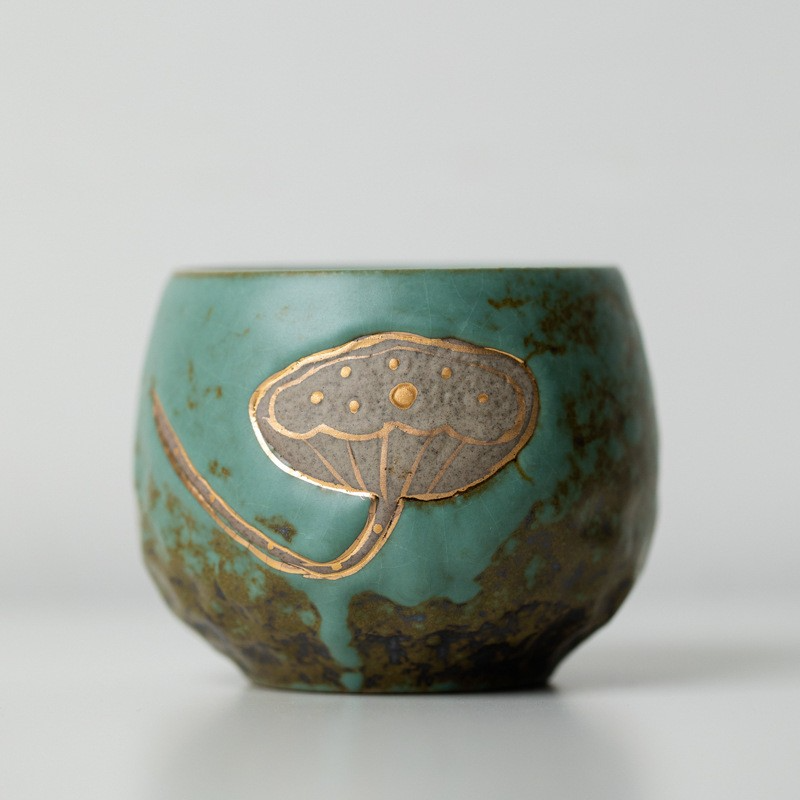 Art Tea Cup JianZhan Tenmoku Tea Cup Green lotus