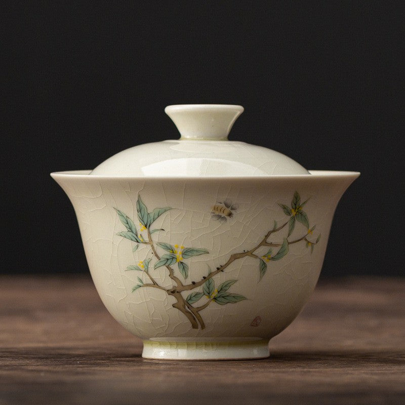 Art Tea Cup JianZhan Tenmoku Gai Wan OsmanthusArt Tea Cup JianZhan Tenmoku Gai Wan Osmanthus
