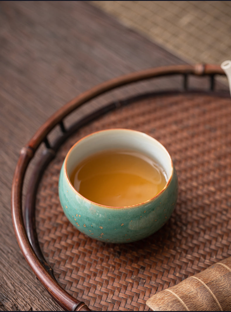 Green Glaze Gold Spot Tea Cup