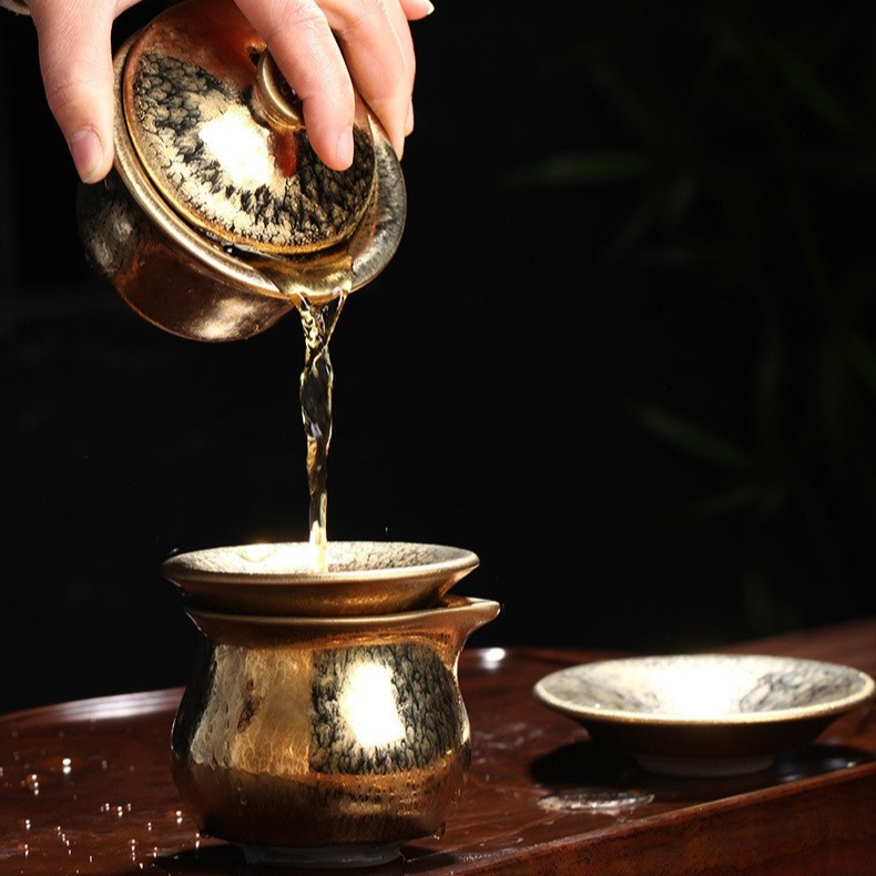 Art Tea Cup JianZhan Tenmoku Gilt Tea Set
