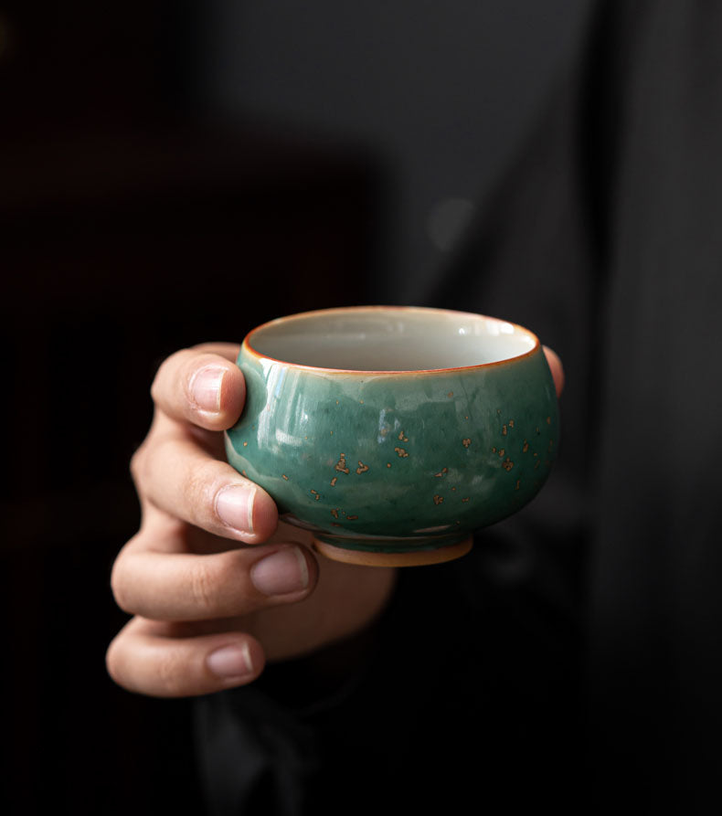 Green Glaze Gold Spot Tea Cup