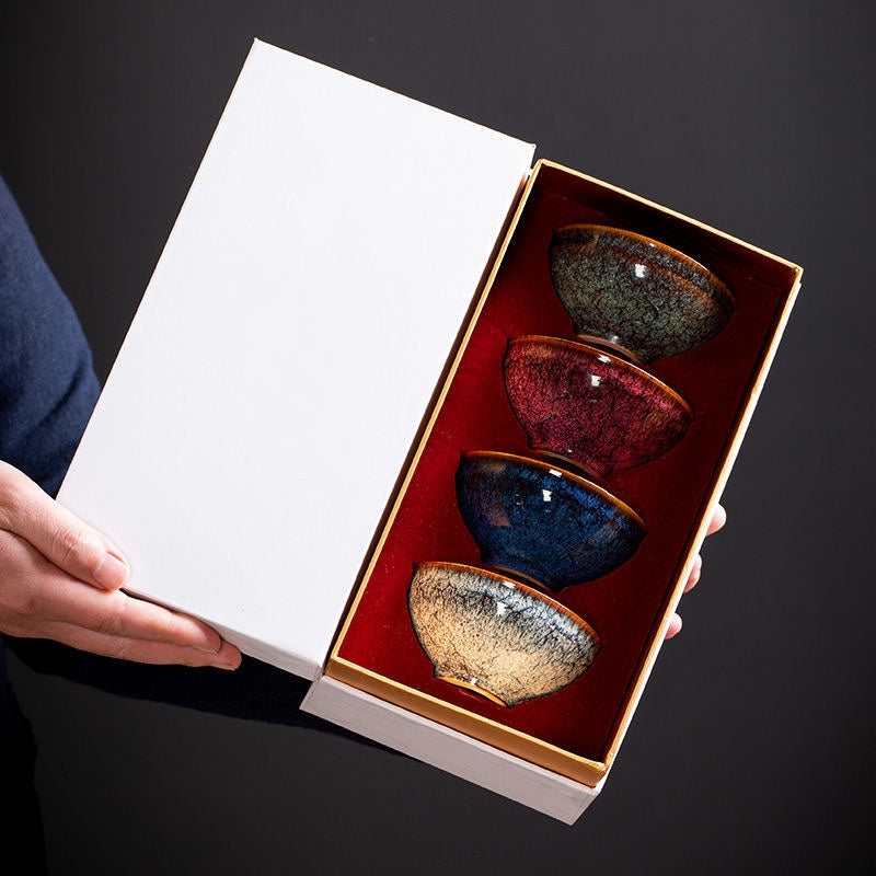 Art Tea Cup Four Seasons JianZhan Tenmoku Set
