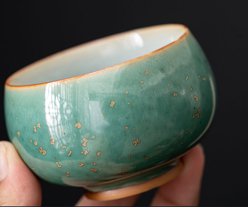 Green Glaze Gold Spot Tea Cup