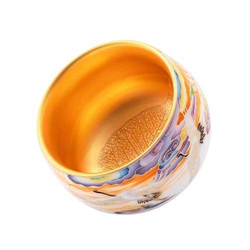 Golden Crane Tenmoku Ceramic Tea Cup