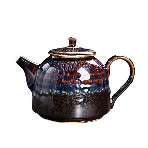 Golden Peacock Tenmoku Ceramic Teapot