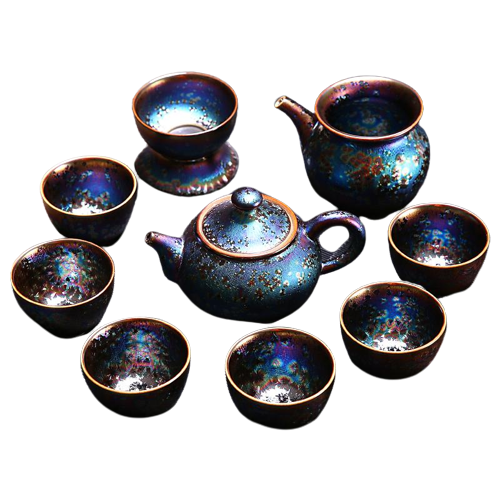Starry Flow Tenmoku Ceramic Tea Cup Set
