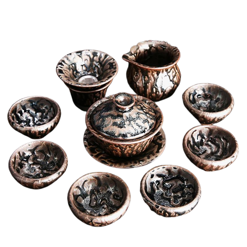 Oni Pattern Tenmoku Ceramic Tea Cup