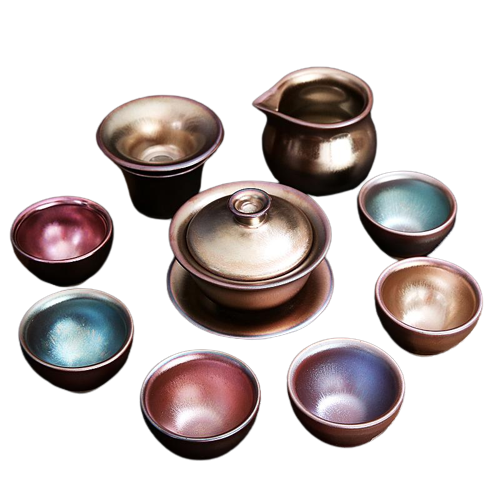 Rainbow Flow Tenmoku Ceramic Teacup Set