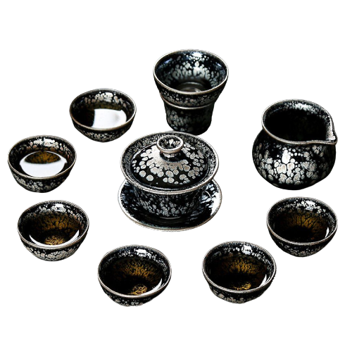 Snowflake Tenmoku Ceramic Tea Cup Set