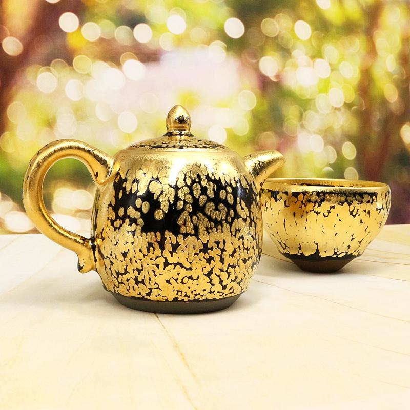 Art Tea Cup JianZhan Tenmoku Tea Gold Teapot