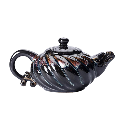 Brown Palm Pattern Tenmoku Ceramic Teapot