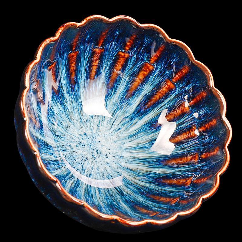 Art Tea Cup JianZhan Tenmoku Tea Cup Golden Peacock