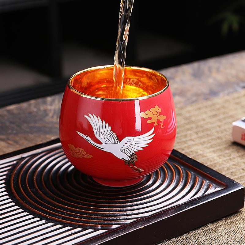 Japanese Crane Tenmoku Tea Cup