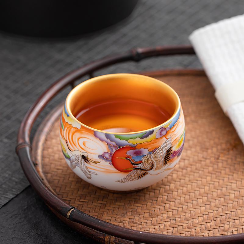 Golden Crane Tenmoku Ceramic Tea Cup