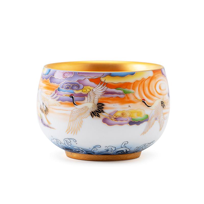 Golden Crane Tenmoku Ceramic Tea Cup