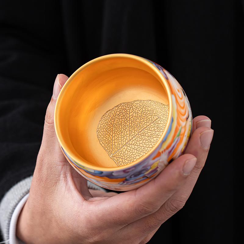 Golden Crane Tenmoku Ceramic Tea Cup