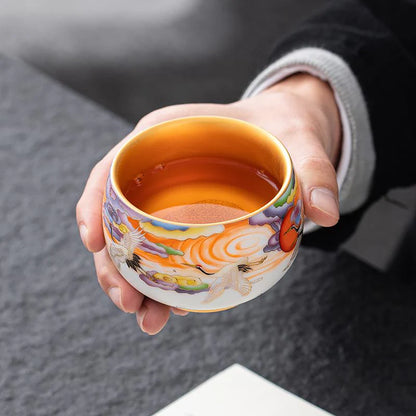 Golden Crane Tenmoku Ceramic Tea Cup