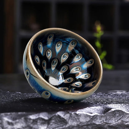 Peacock Eyes Tenmoku Tea Cup