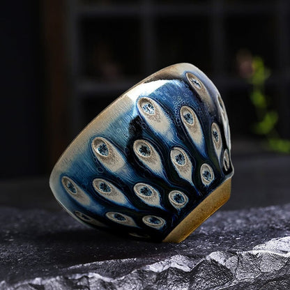 Peacock Eyes Tenmoku Tea Cup