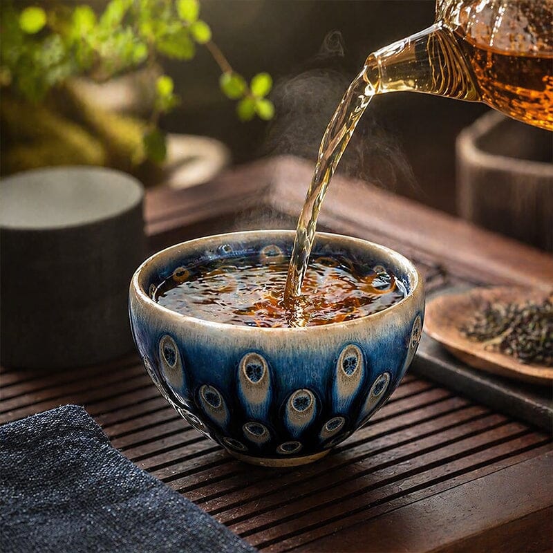 Peacock Eyes Tenmoku Tea Cup