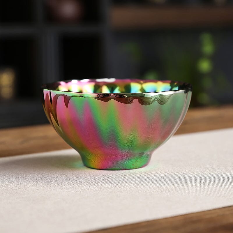 Vivid Peacock Tenmoku Tea Cup