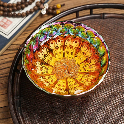 Vivid Peacock Tenmoku Tea Cup