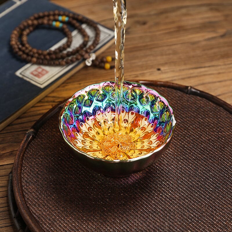 Vivid Peacock Tenmoku Tea Cup