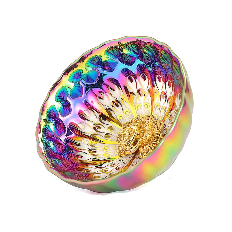 Vivid Peacock Tenmoku Tea Cup