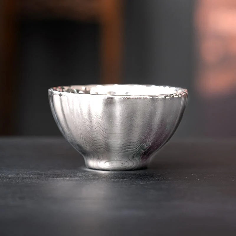 Vivid Silver Tenmoku Tea Cup
