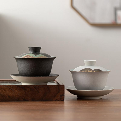Art Tea Cup JianZhan Tenmoku Gai Wan Far Mountain