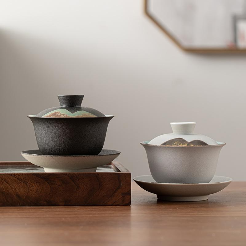 Art Tea Cup JianZhan Tenmoku Gai Wan Far Mountain