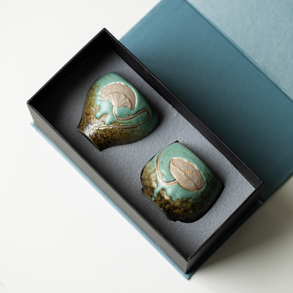 Art Tea Cup JianZhan Tenmoku Tea Cup Green lotus