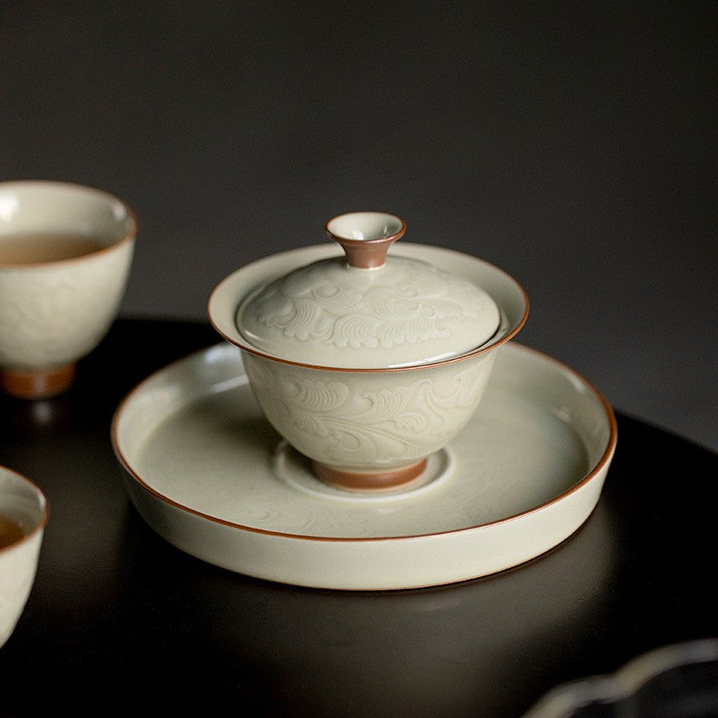 Art Tea Cup JianZhan Tenmoku Gai Wan Peony