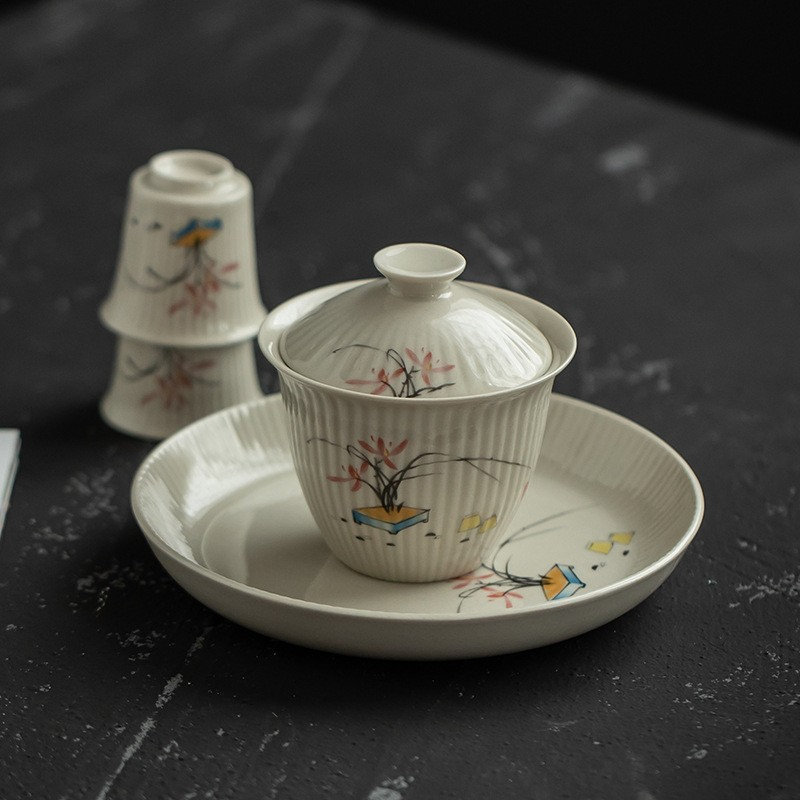Art Tea Cup JianZhan Tenmoku Plant Gai Wan