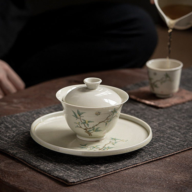 Art Tea Cup JianZhan Tenmoku Gai Wan Osmanthus