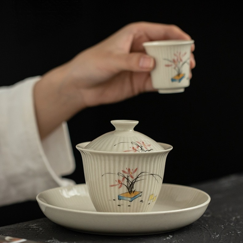 Art Tea Cup JianZhan Tenmoku Plant Gai Wan