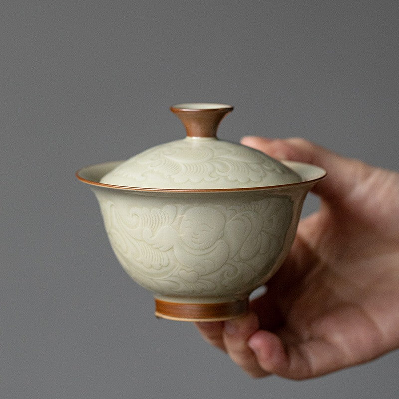 Art Tea Cup JianZhan Tenmoku Gai Wan Peony