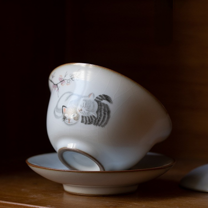 Art Tea Cup JianZhan Tenmoku Gai Wan Cat